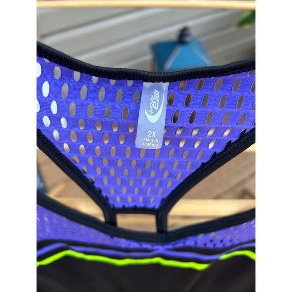 MTA Sport Women's Plus Size 2X Black Athletic Tank Top Purple Mesh Open Back - Picture 3 of 9